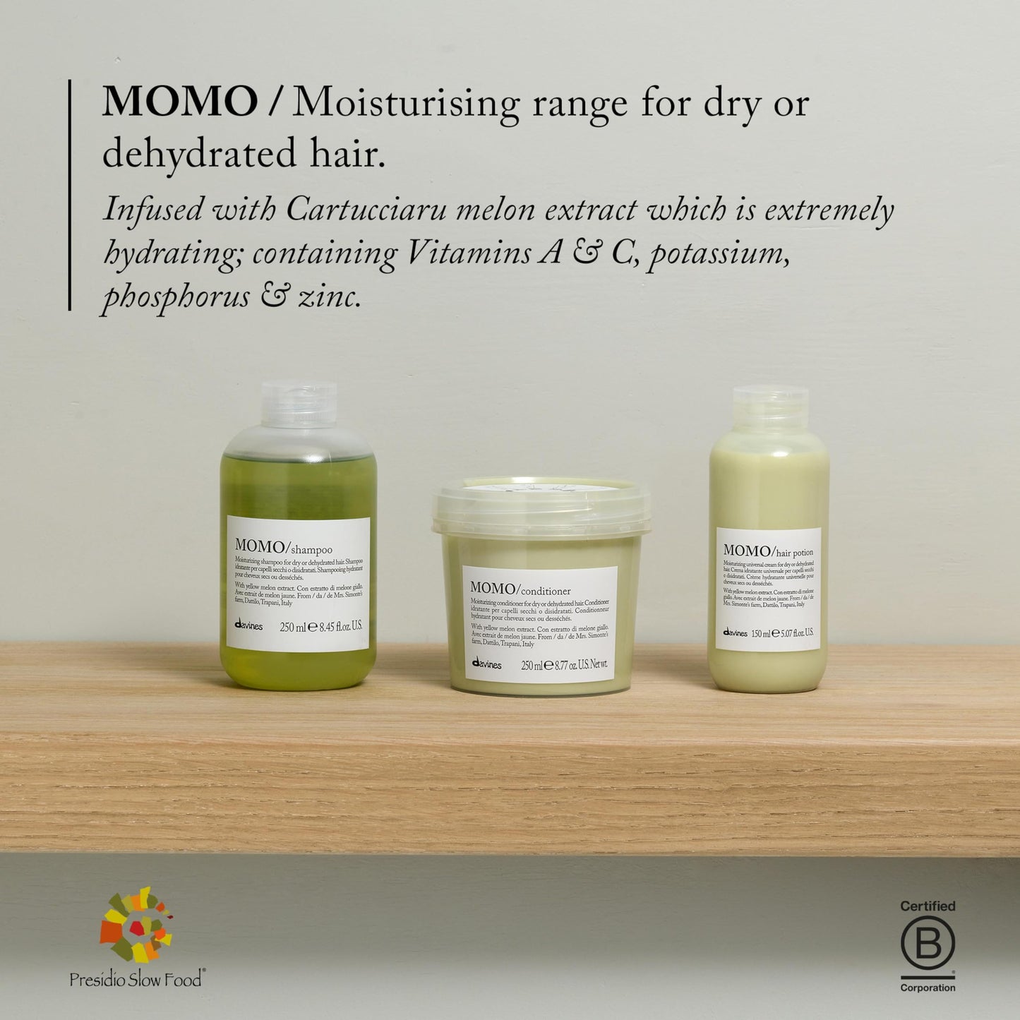 Davines MOMO Shampoo, Nourishing Gentle Cleansing Action for Dry and Dehydrated Hair - Promoting Lasting Hydration, Softness, and Shine with Cartucciaru Melon Extract, 16.9 Fl Oz
