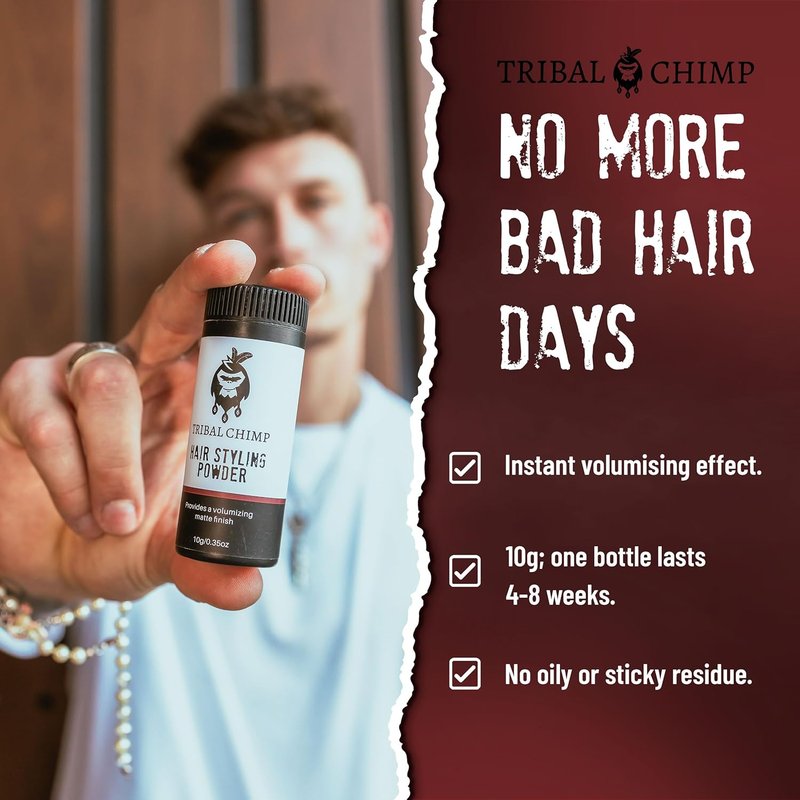 Tribal Chimp Hair Styling Powder - All-Day Invisible Hold Volumizer & Texture Powder | 10g, Matte Finish, 6-Piece Set