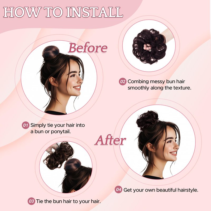 SEGO SEGOHAIR Hair Bun 100% Human Hair Natural Stright Messy Bun Hair Piece with Elastic Scrunchie for Women & Girls- 2 PCS Medium Brown