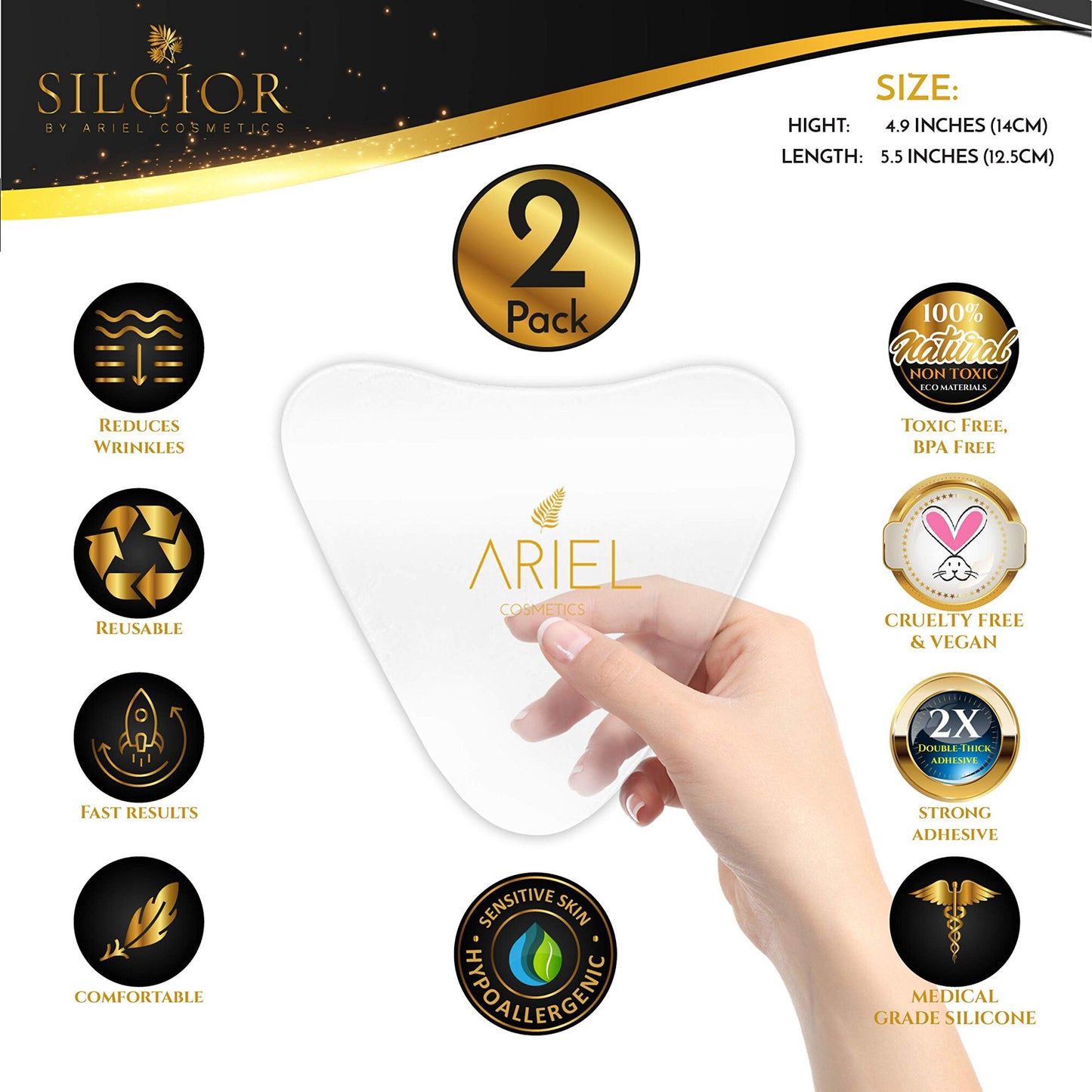 SILCIOR 2 PACK Silicone Chest Wrinkle Pads, Reusable Anti-Wrinkle Decollete Patches, Overnight Chest Smoothing Pads for Fine Lines, Skin-Firming Crepe Pad