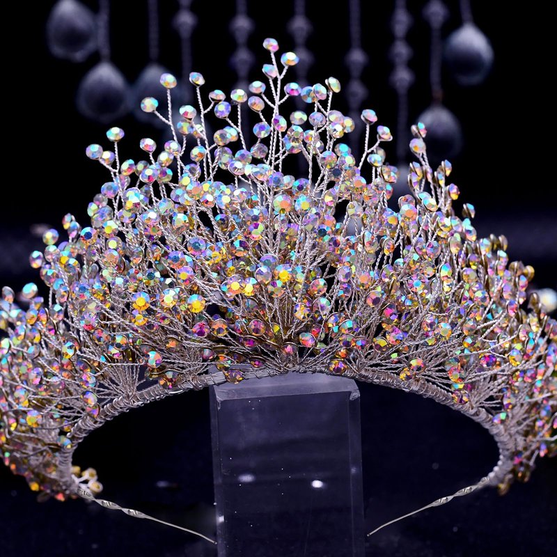 Bridal Rhinestone Crown Hair Accessories, Colorful Rhinestone Hair Bands, Women's Wedding Tiara Set (Multi-color Crown + Necklace + Earrings) HP193-M-SET