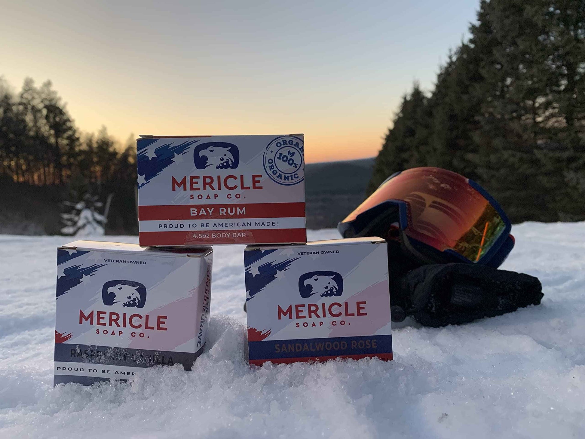 Mericle Soap Co. All Natural Bar Soap, 3 Bar Variety Pack - Black Raspberry Vanilla, Sandalwood Rose, and Bay Rum