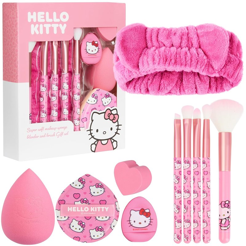 Hello Kitty Makeup Brush Sponge Set - Soft Beauty Sponges & Headband | Kawaii Gifts for Girls (Pink)