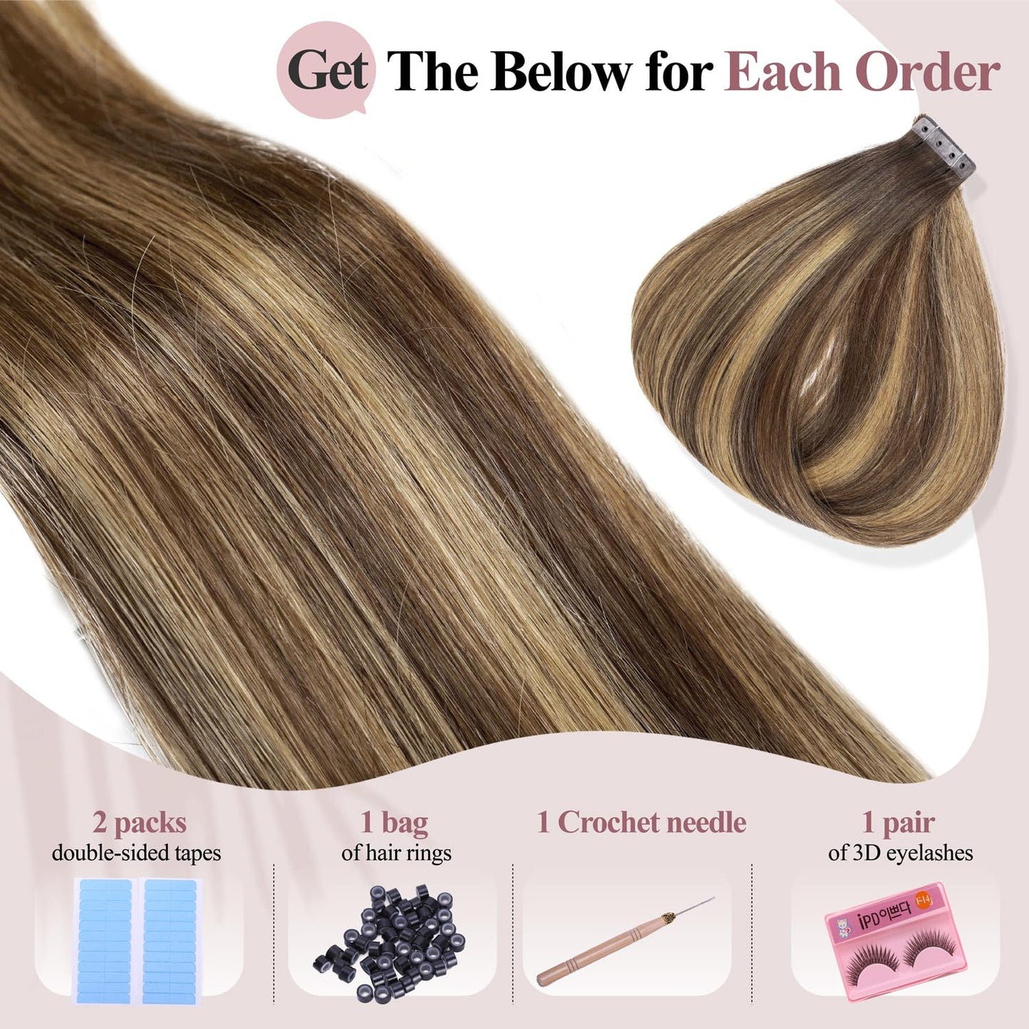 WIGER No Glue No Clips Highlighted Brown Straight Human Hair Extensions Ombre Brown Mixed Blonde Micro Bead Extensions Insert Skin Weft 18 In Balayage Remy Hair Extensions(40g, 20 Pcs)