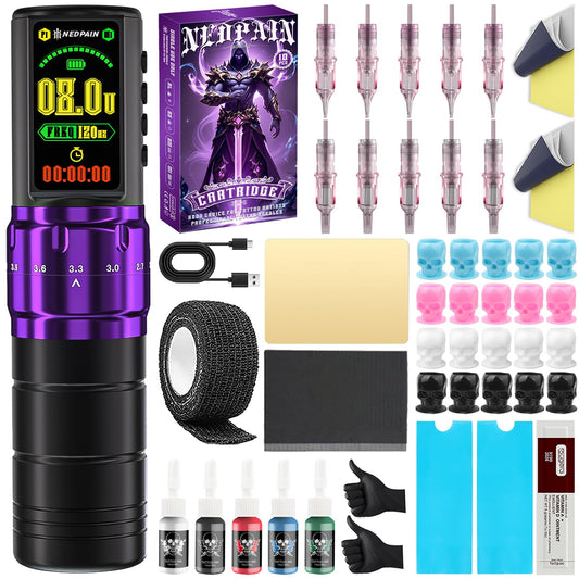 NEDPAIN 2400mAh Wireless Tattoo Pen Kit with Ink and Needles