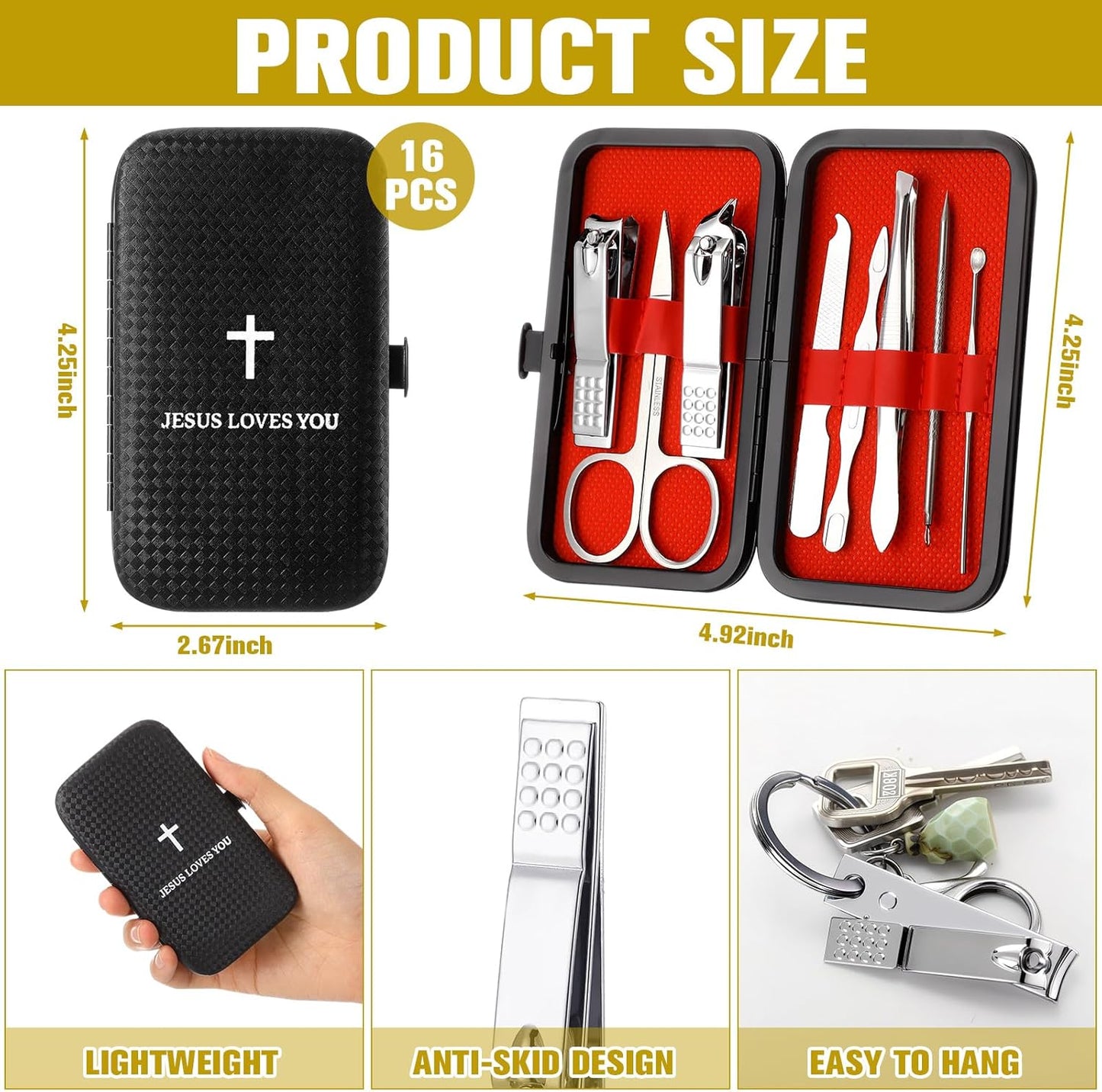 Father's Day Christian Nail Clipper Set - 8-in-1 Manicure & Pedicure Kit for Men | Leather Case Included