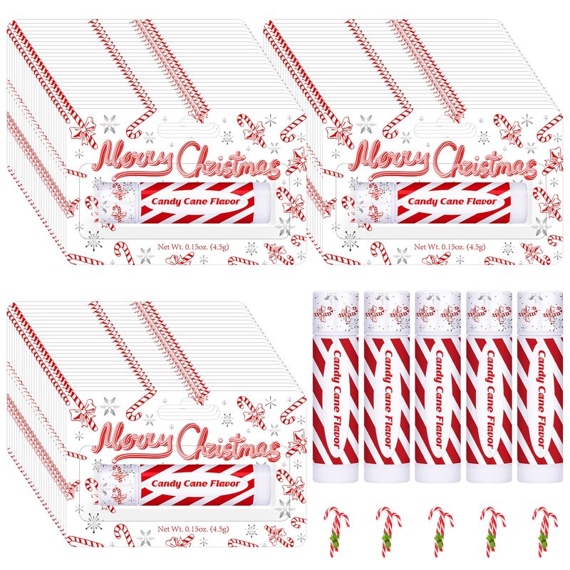 Sacubee 75 Pack Christmas Lip Balms Bulk Peppermint Candy Flavor Lip Balm Winter Holiday Flavor Christmas Party Gifts Stocking Stuffers Bulk for Women Employee Staff Coworkers