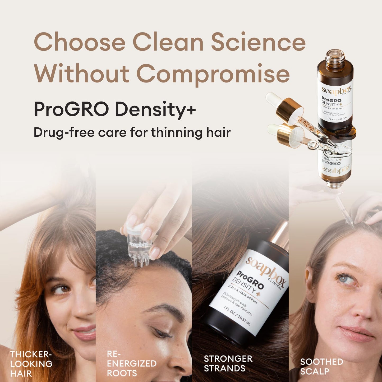 Soapbox ProGRO Density+ Hair Thickening Serum, Supports Fuller, Stronger Hair - Lightweight Scalp Serum for Thinning Hair - Clean Ingredients Free of Harsh Chemicals, Sulfates, Parabens & Silicones