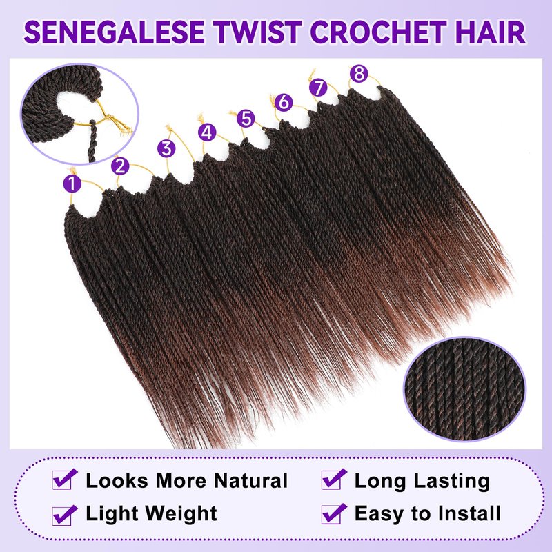 BAOTA Senegalese Twist Crochet Hair for Women Ombre Brown 12 Inch 8 Packs Short Crochet Hair for Black Women Pre Looped Small Braids Micro Twist Crochet Hair with Natural Ends T30