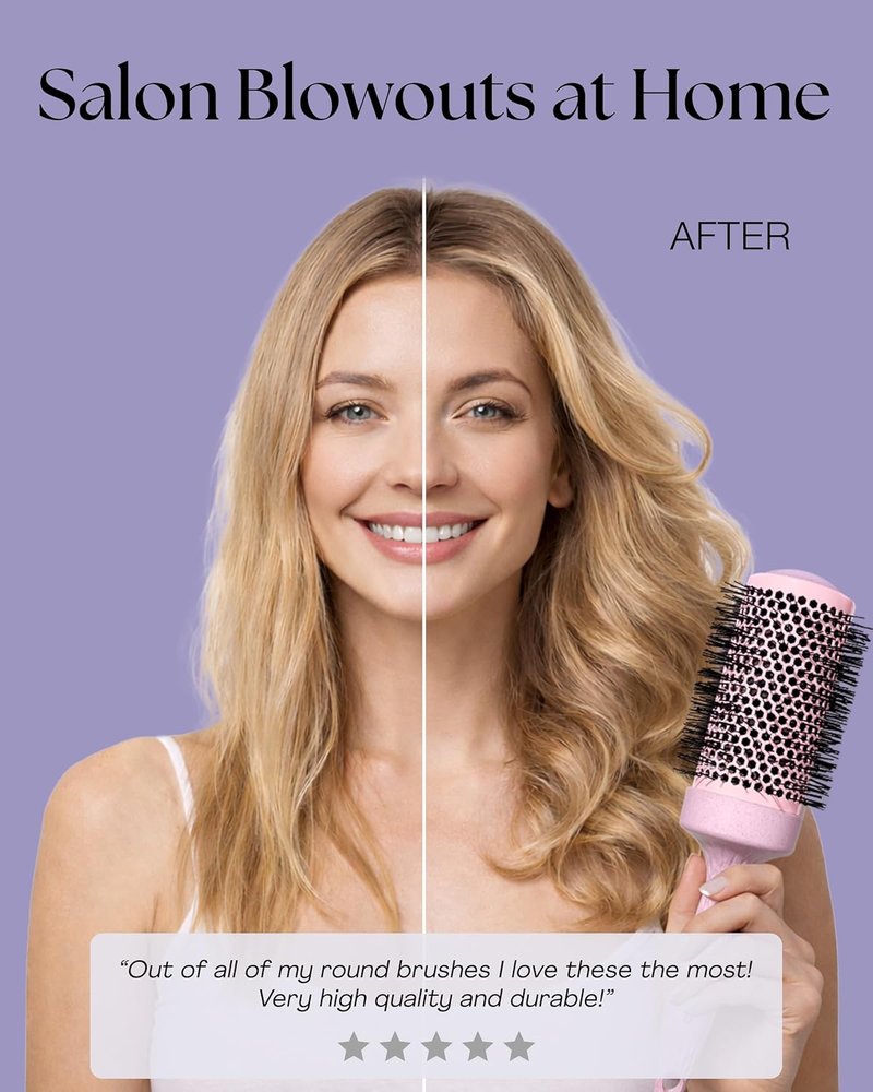 Round Blow Dry Brush Set for Women - Voluminous Blowouts | Ceramic Ionic Technology - Luxury Gift (Pink)