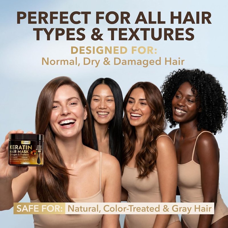 Keratin Hair Mask for Dry & Damaged Hair - Deep Conditioning Treatment with Coconut, Jojoba & Avocado Oils | Hydrating & Color-Safe
