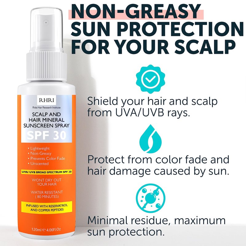Hair Sunscreen Spray SPF 30 | Scalp Sunscreen for Hair & Scalp | Heat Protection Spray for Hair Non-Greasy UV Protection | Heat Protectant Helps Prevent Color Fade & Dryness | Beach SunBlock 4 oz