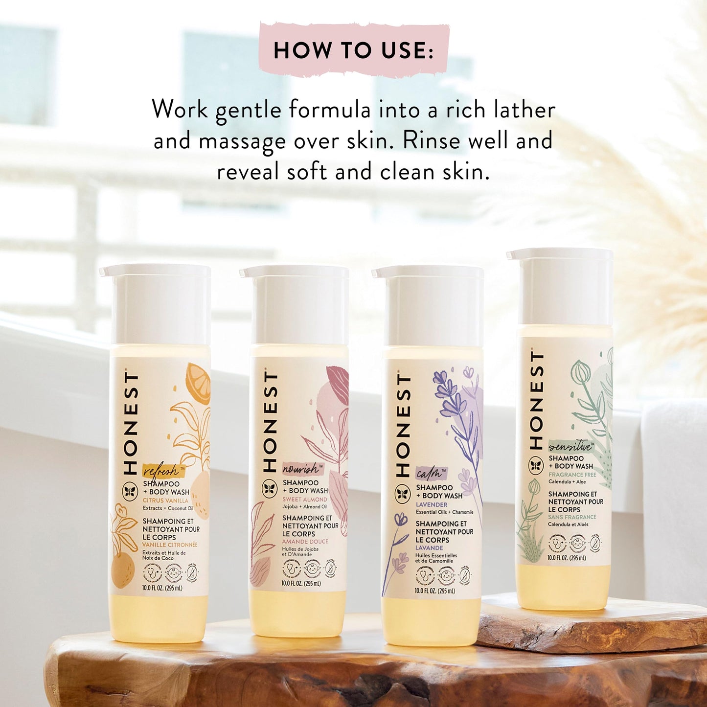 The Honest Company 2-in-1 Cleansing Shampoo Body Wash Gentle for Baby, Naturally Derived Tear-free, Hypoallergenic, Sweet Almond Nourish, 18 fl oz