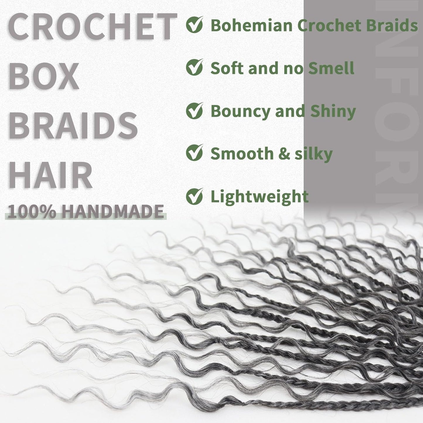 Goddess Box Braids - 7 Packs Grey Crochet Hair with Curly Ends | 14 Inch Bohemian Braiding Extensions 1B/Gray