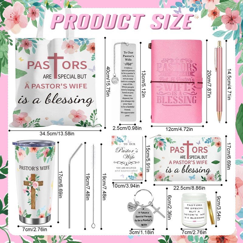 10 Pcs Pastor's Wife Appreciation Gifts Christian Religious Gifts with Blanket Christian Makeup Bag Tote Bag Pen Notebook Cup Aromatherapy Keychain Bookmarks Card Mother's Day Thank You Gift