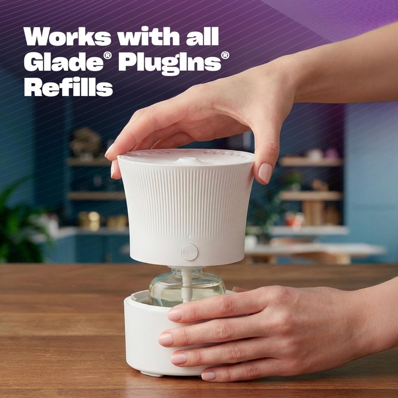 Glade Scent Flow PlugIns Air Freshener, Cashmere Woods, 1 Device + 4 Refills, 2.61 fl oz