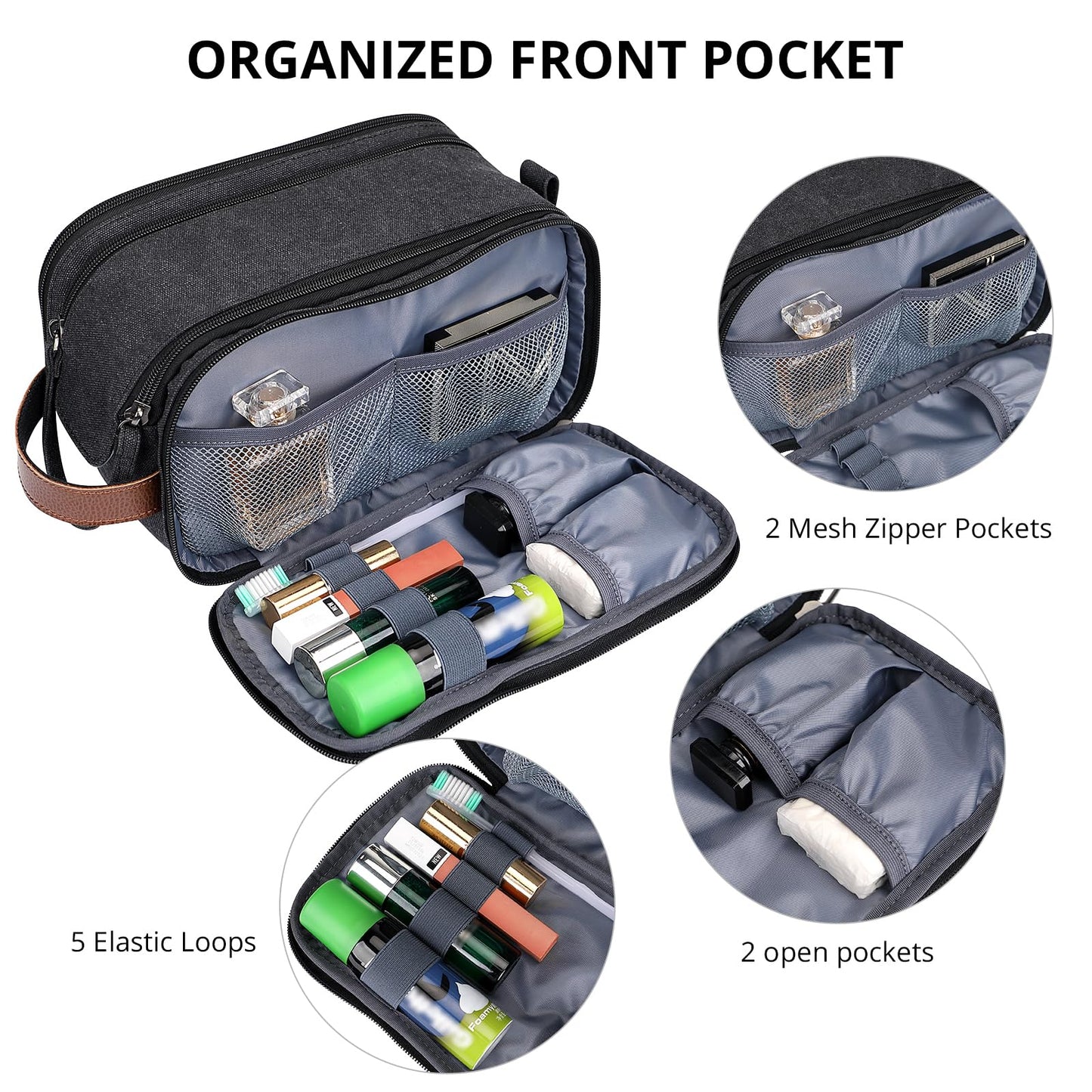 WITZMAN Canvas Toiletry Bag for Men Large Capacity Hanging Dopp kit for Men Leather Toiletries Water-resistant Bathroom Bag(A8002 Army Green)
