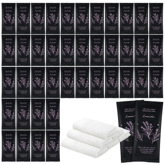 Hot or Cold Moist Cotton Towel Bulk Moist Towelettes Individually Wrapped 8.7" x 8.7",White Towel Services,Refreshment Pre Moistened Towels Lavender Scent for Travel Sport Party Spa Dentist Hotel