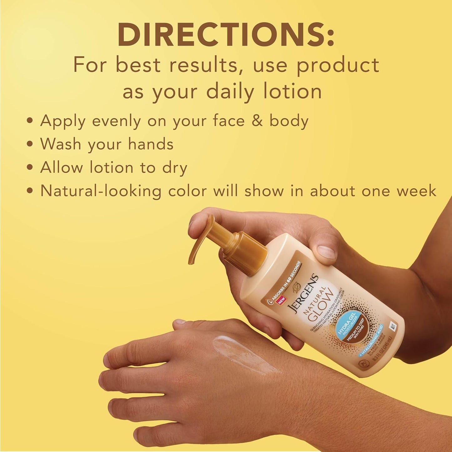 Jergens Natural Glow - Hyaluronic Acid Tanning Lotion | Fragrance-Free Hydrating Gel, 8.3 Fl Oz