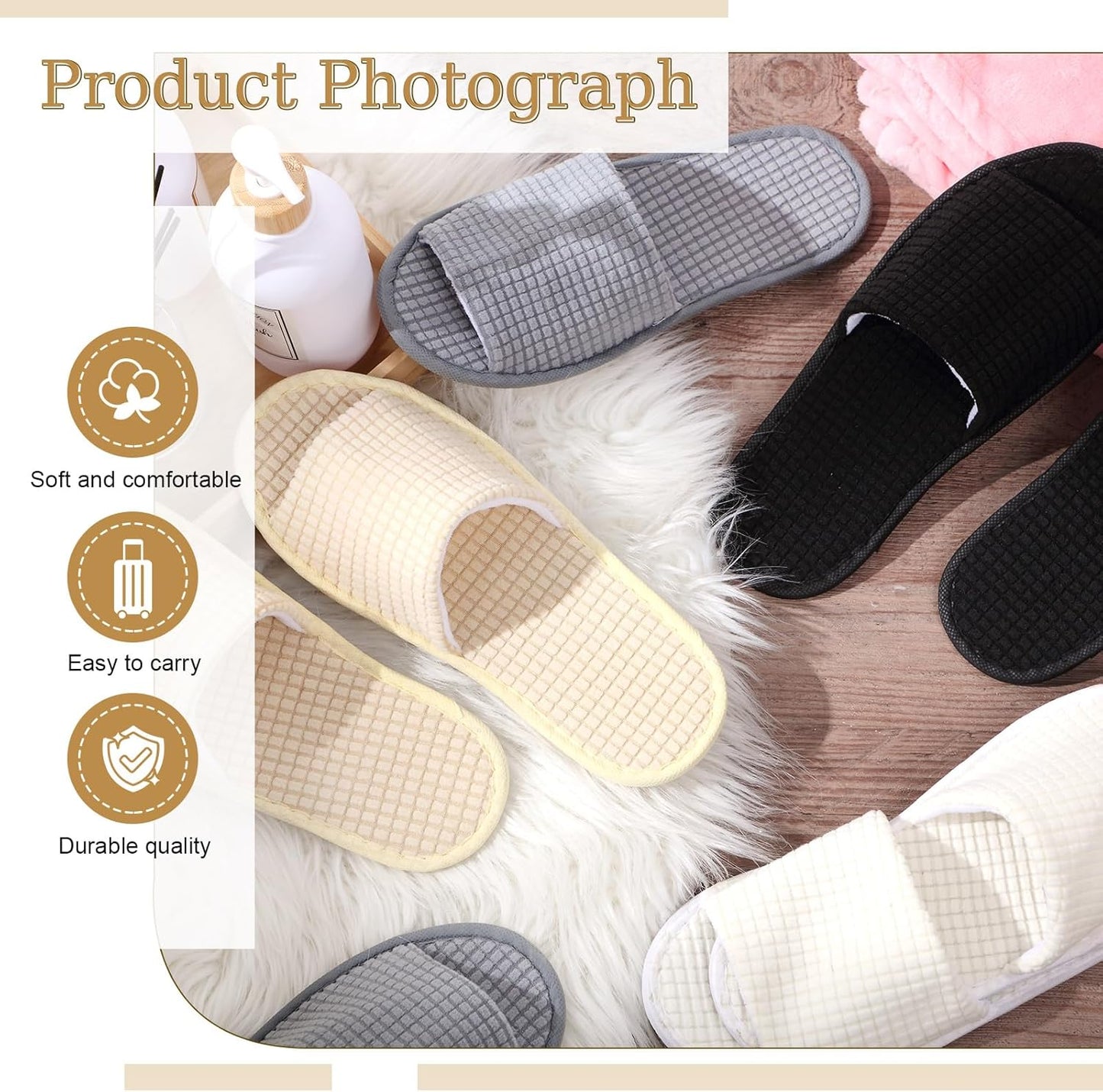 Disposable Spa Slippers - Open Toe Fleece Sandals for Guests | 12 Pairs for Hotels, Weddings & Home Use