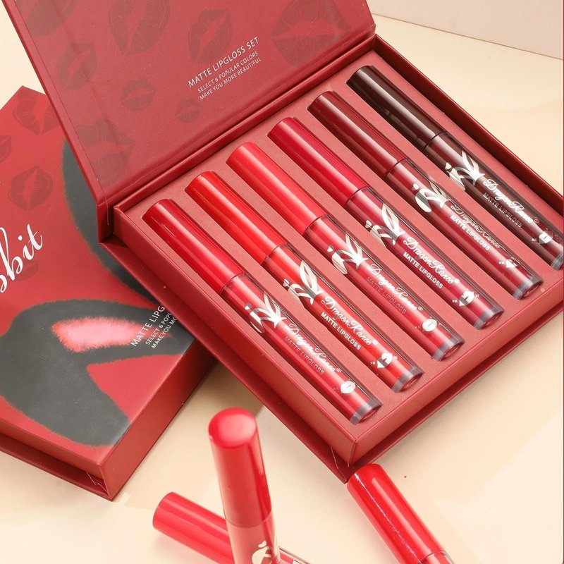 MooGlamor 6 Pcs Matte Liquid Lipstick Set Red Lip Gloss with Long-Lasting and Waterproof Lipsticks for Women Lip Makeup Gift (Red Rabbit, 6 Pcs)