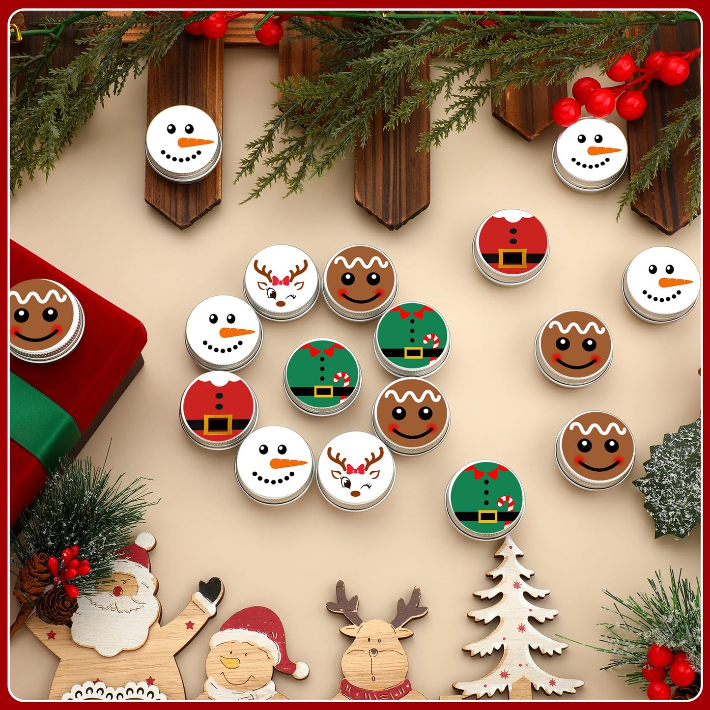Dansib 25 Pcs Christmas Lip Balm Gifts Bulk Elf Peppermint Candy Flavor Lip Balms Tins Employee Appreciation Thank You Gifts Christmas Stocking Stuffers for Women Men Coworkers Teachers(Casual Style)