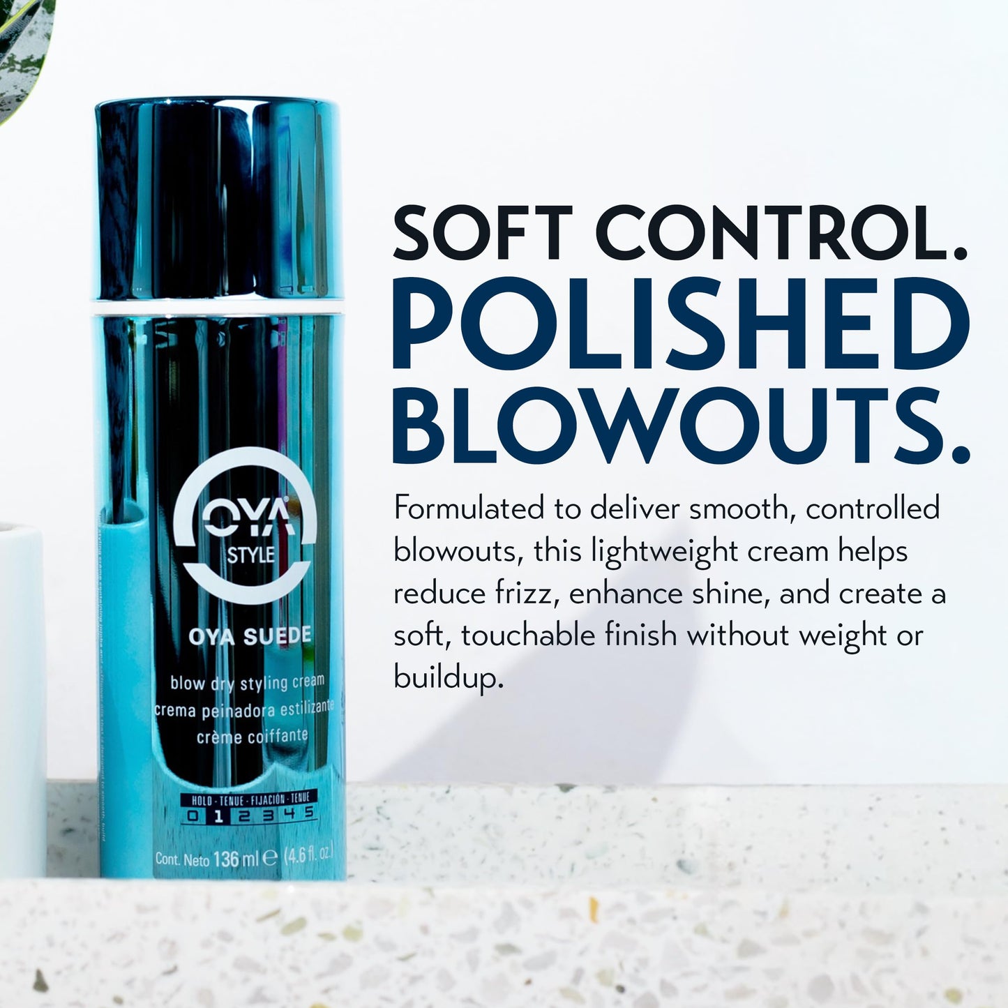 OYA Suede Blow Dry Hair Styling Cream - Versatile Lightweight Formula for Smooth, Polished & Volumized Finish - Salon Quality Jojoba Based Hydrating and Nourishing Hair Define & Defrizz - 4.6 Fl Oz