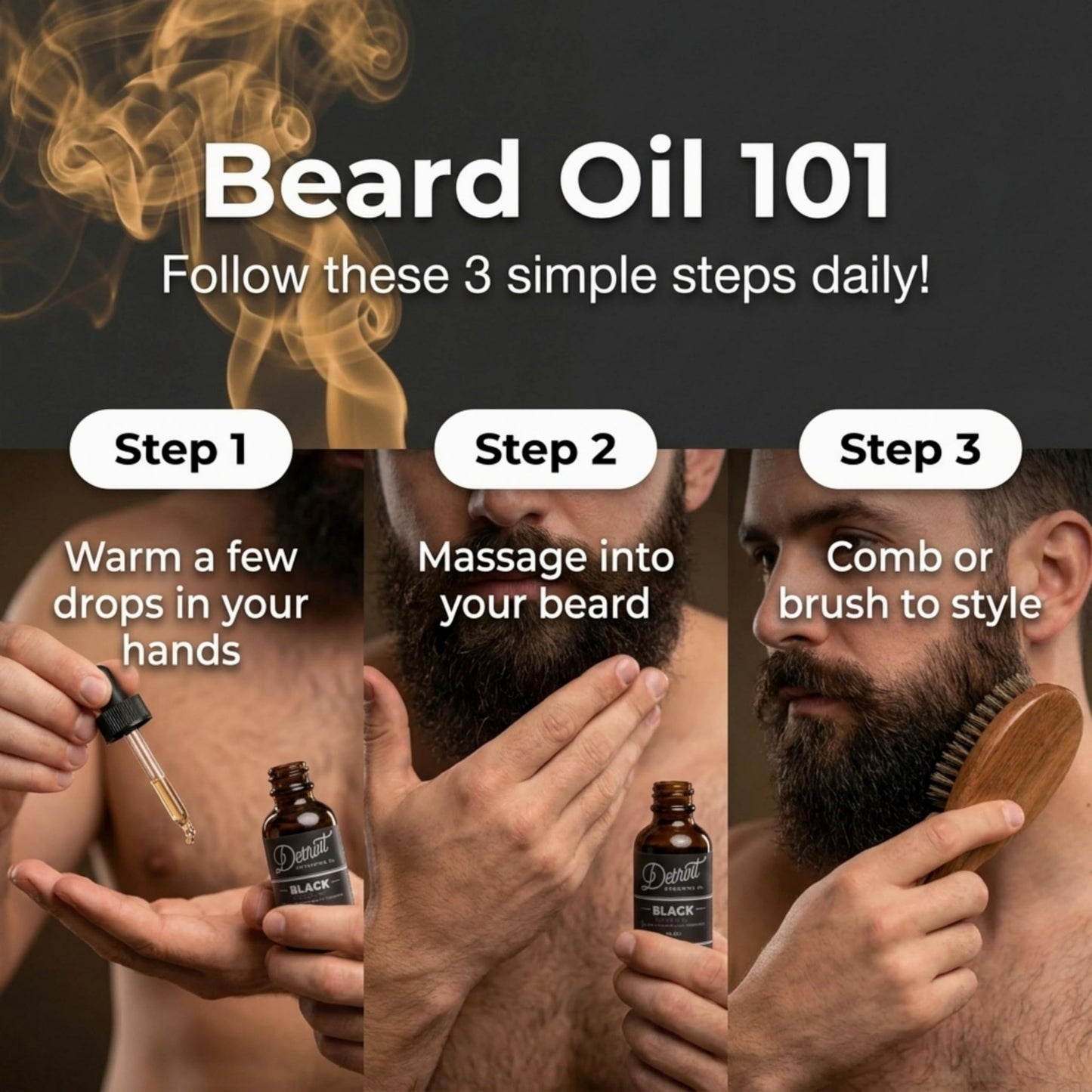 Detroit Grooming Co. Beard Oil (2oz) - Sweet Vanilla & Tobacco - Premium Nourishing Formula with Sweet Almond Oil & Vitamin E - Men's Beard Softener & Moisturizer - Double Size