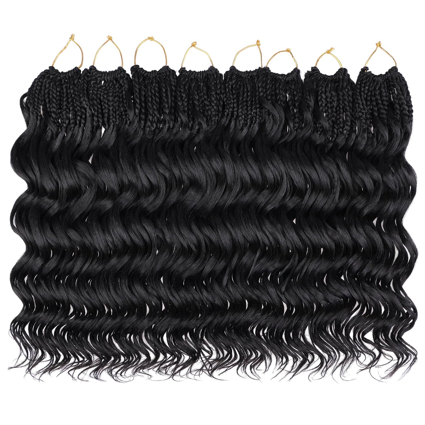 Leeven 18 Inch Pre Looped Ocean Wave Crochet Hair 8 Packs Black Long Curly Crochet Hair Boho Ocean Braids Pre Twisted Synthetic Deep Wavy Crochet Braids for Women