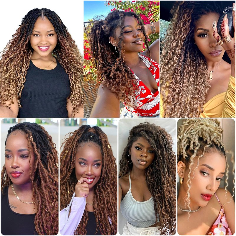 Goddess Locs Crochet Hair 18Inch 8Packs Crochet Locs,Boho Faux Locs With Curly Ends River Hippie Locs Bohemian Locs Crochet Braids(1B/30/27, 18inch(Pack of 8))