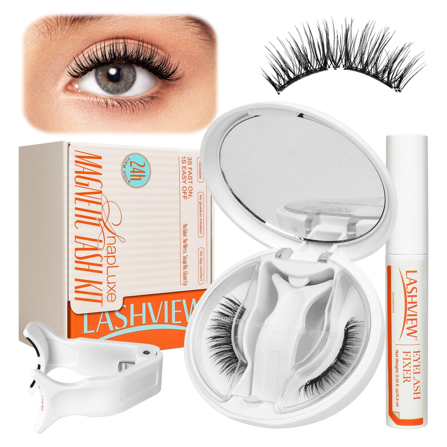 LASHVIEW Upgrade Magnetic Eyelashes with Applicator Soft Magnetic Eyelashes Natural Look Reusable No Glue Needed Easy to Wear and Remove (YT24)