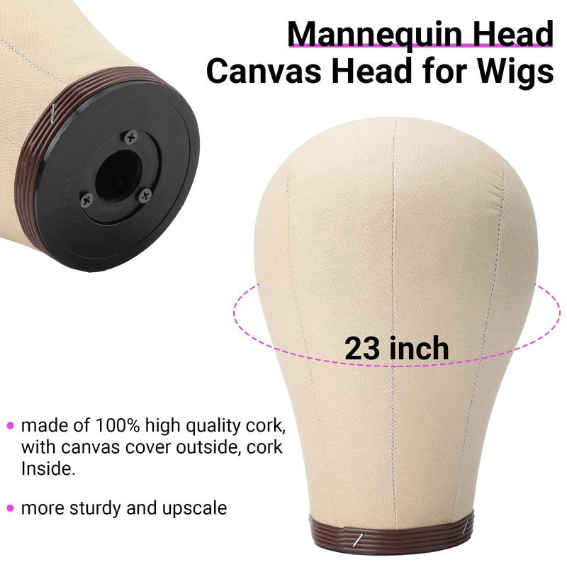 Yahenda 23 Inch Wig Cork Canvas Block Head with Mannequin Tripod Head Stand Wig Holder Stand with Pins Wigs Making Kit and Supplies Accessories for Cosplay Making Wigs Styling Display (Pink)