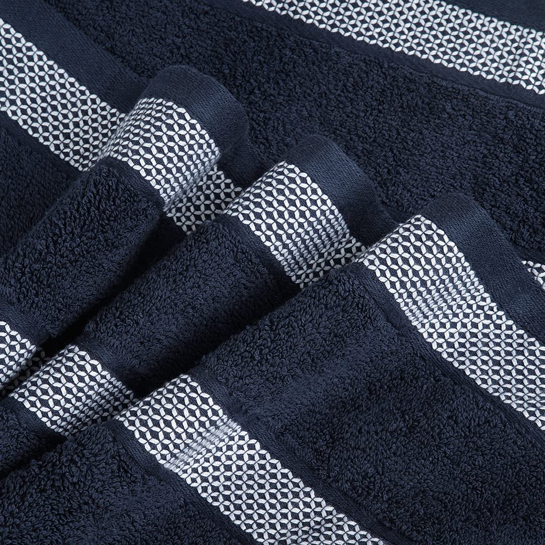 CASA COPENHAGEN Solitaire 6 Pieces Towel Set- Navy, 600 GSM 2 Bath Towel 2 Hand Towel 2 Washcloth, Designed in Denmark Made of Soft Egyptian Cotton for Bathroom, Kitchen & Shower