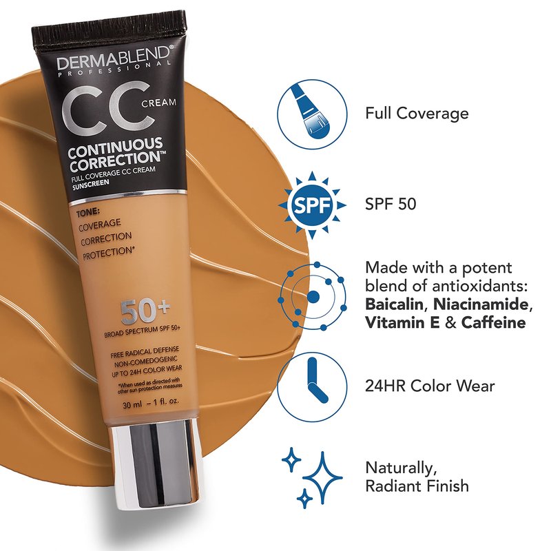 Dermablend Continuous Correction Tone-Evening CC Cream SPF 50+, 40N, 1 fl. oz. (Pack of 1)