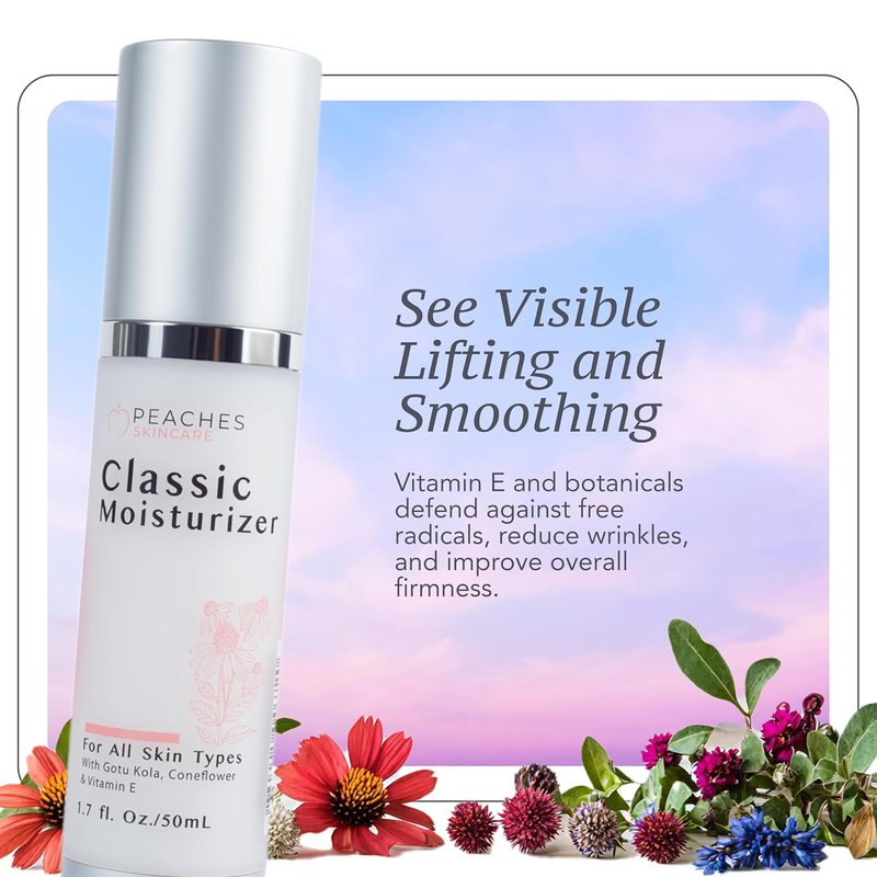 Peaches Hydrating Vegan Moisturizer - Age-Defying Daily Face Cream with Vitamin E & Gotu Kola | 1.7 oz for All Skin Types