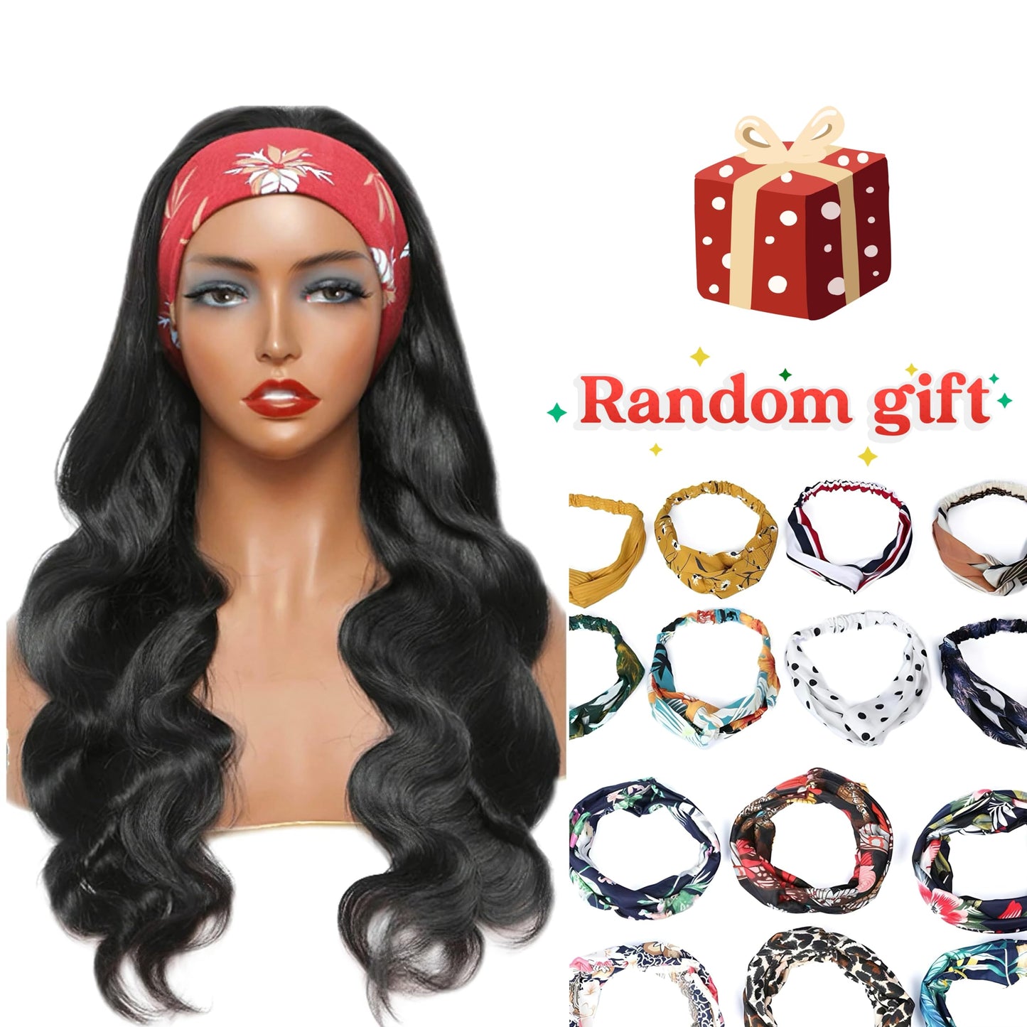 Comfair Headband Wig Human Hair Body Wave 14 Inch Glueless No Sew Headband Wig 100% Brazilian Virgin Hair 180% Dencity Wear and Go Headband Wigs for Black Women Natural Color Beginner Friendly