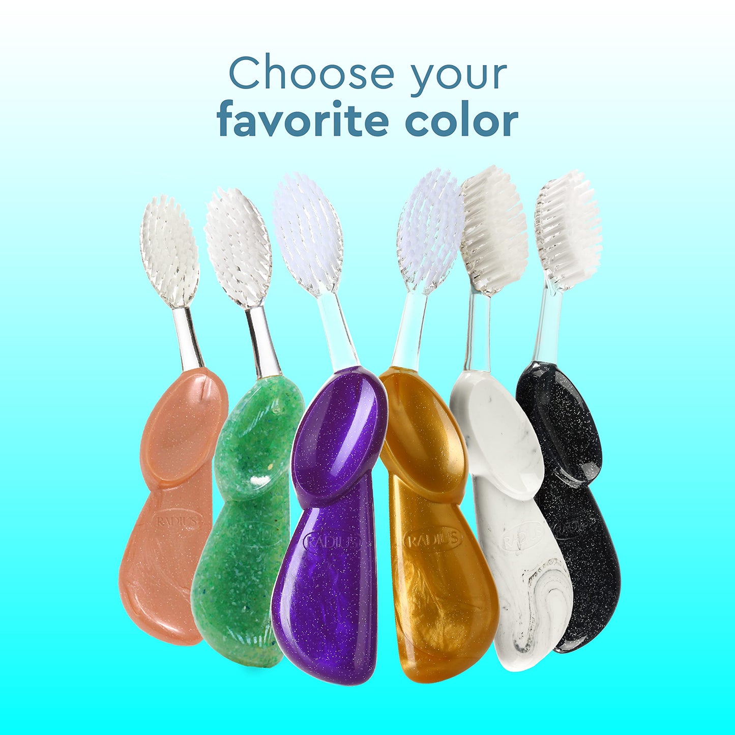 RADIUS Big Brush with Replaceable Head BPA Free & ADA Accepted Toothbrush Designed to Improve Gum Health & Reduce Gum Issues - Left Hand - Purple/Sea Shell/Midnight Sky - Pack of 3
