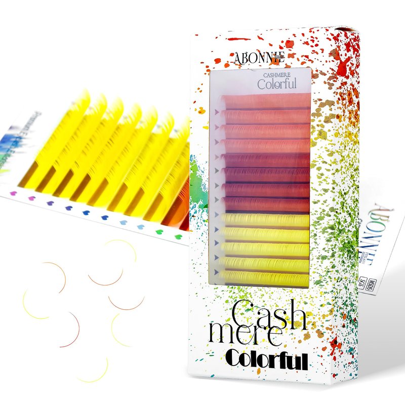 ABONNIE Colored Lash Extensions 16 Rows Cashmere lash extensions 0.07 D Curl 15mm Classic Lashes Extensions, Single Eyeash Extensions for Professional(0.07-D-Yellow Gradient 15mm）