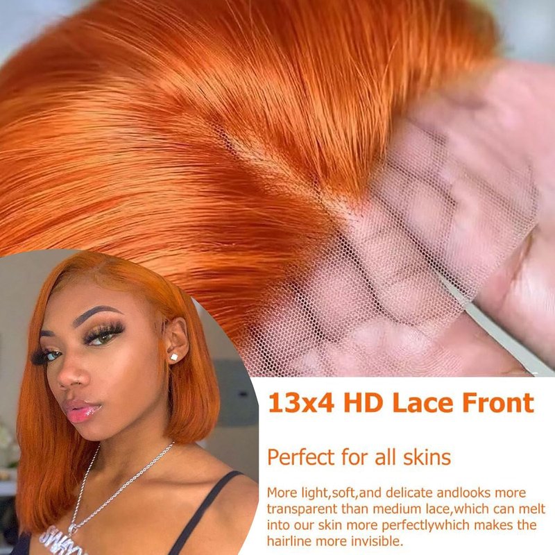 Ginger Orange Lace Front Wig - Human Hair 13x4 Pre-Plucked Bob | 150 Density, Glueless Style for Black Women