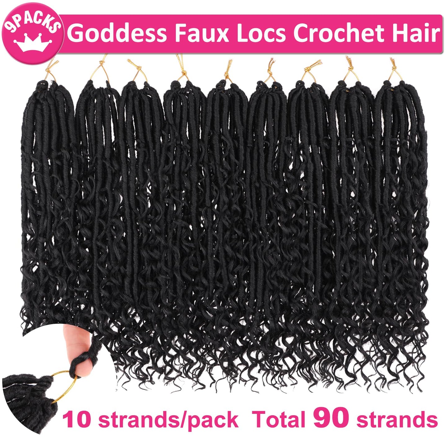Unionbeauty Pre Looped Goddess Locs Crochet Hair 30 Inch 9 Packs Boho Goddess Faux Locs with Curly Ends Black River Locs Crochet Hair Synthetic Crochet Locs Hair Extensions For Women 1B#