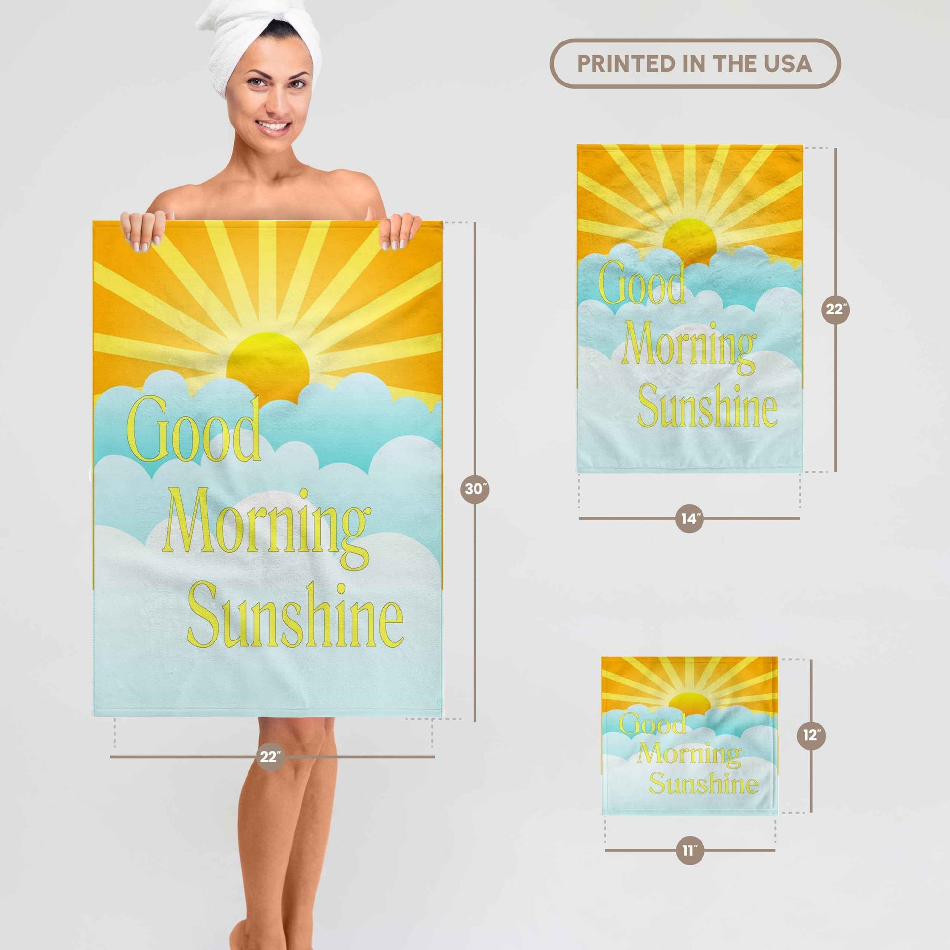 3D Rose Image of Good Morning Sunshine Cartoon Sun and Clouds Hand Towel, 15" x 22"