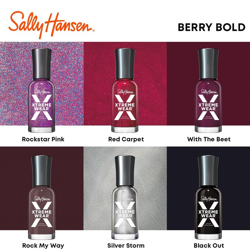 Sally Hansen Xtreme Wear Nail Polish, Streak-Free, Shiny Finish, Long-Lasting Nail Color, Black Out, 0.40 fl oz