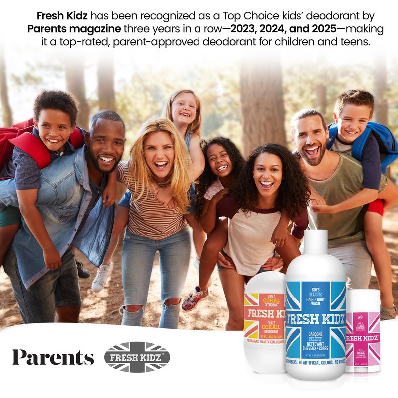 Fresh Kidz Hair & Body Wash 16.9 fl.oz. and Stick Deodorant 2.65 oz for Kids and Teens - Boys Red Set