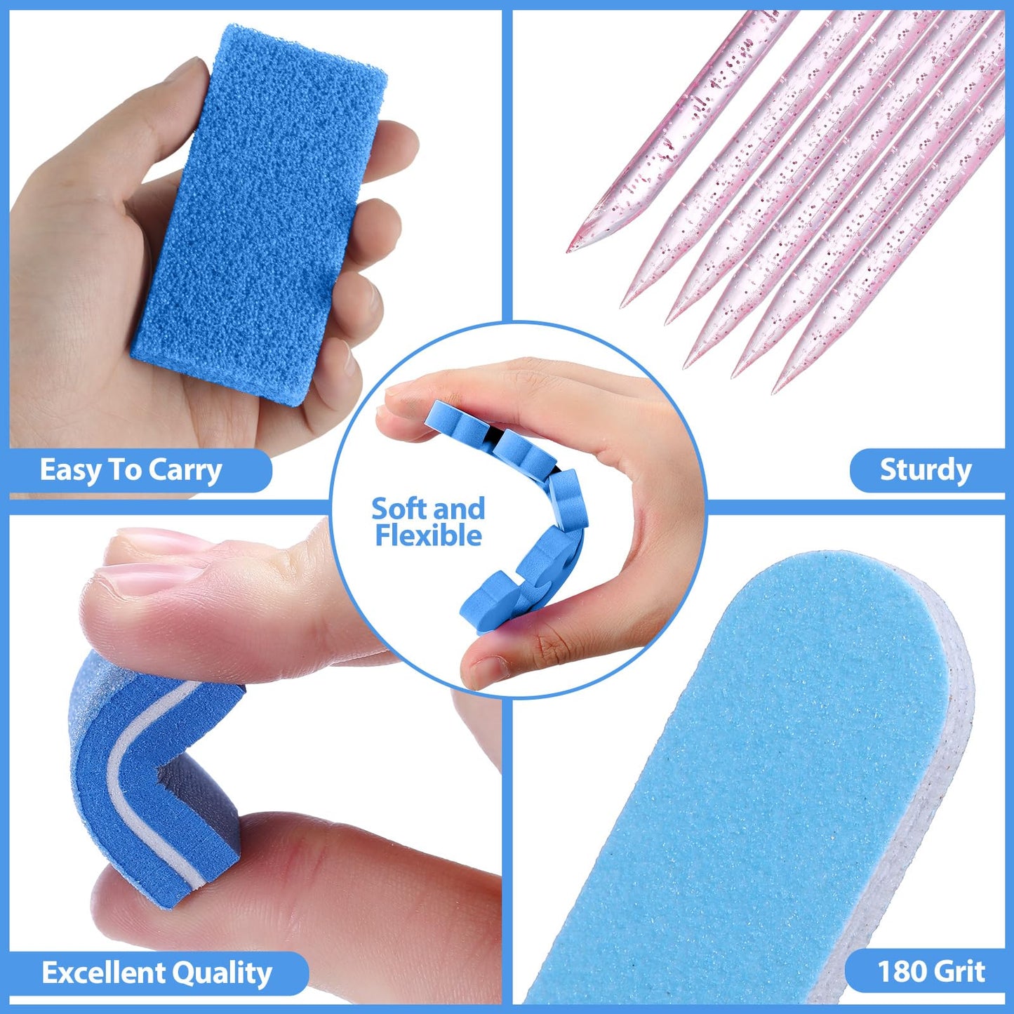 Lanties 60 Sets Disposable Pedicure Kit Individually Package 5 in 1 Pedicure Tools Pumice Stone for Feet 80/100 Grit Nail File Mini Buffer Block Toe Separator Cuticle Pusher Clear Bag for Salon Home