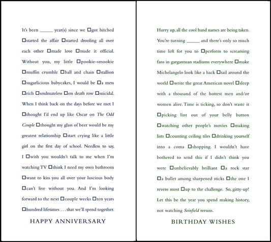 Quiplip Funny Fill-in-The-Blank Anniversary and Birthday Cards, 6-Pack (QL02276PCK)