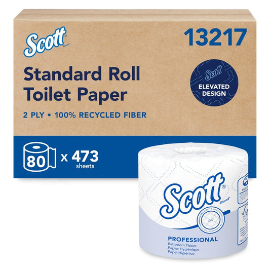 Scott Professional 100% Recycled Fiber Standard Roll Bulk Toilet Paper (13217), 2-Ply, Elevated Design, White, Individually Wrapped (80 Rolls of 473 Sheets, 37,840 Sheet Total)