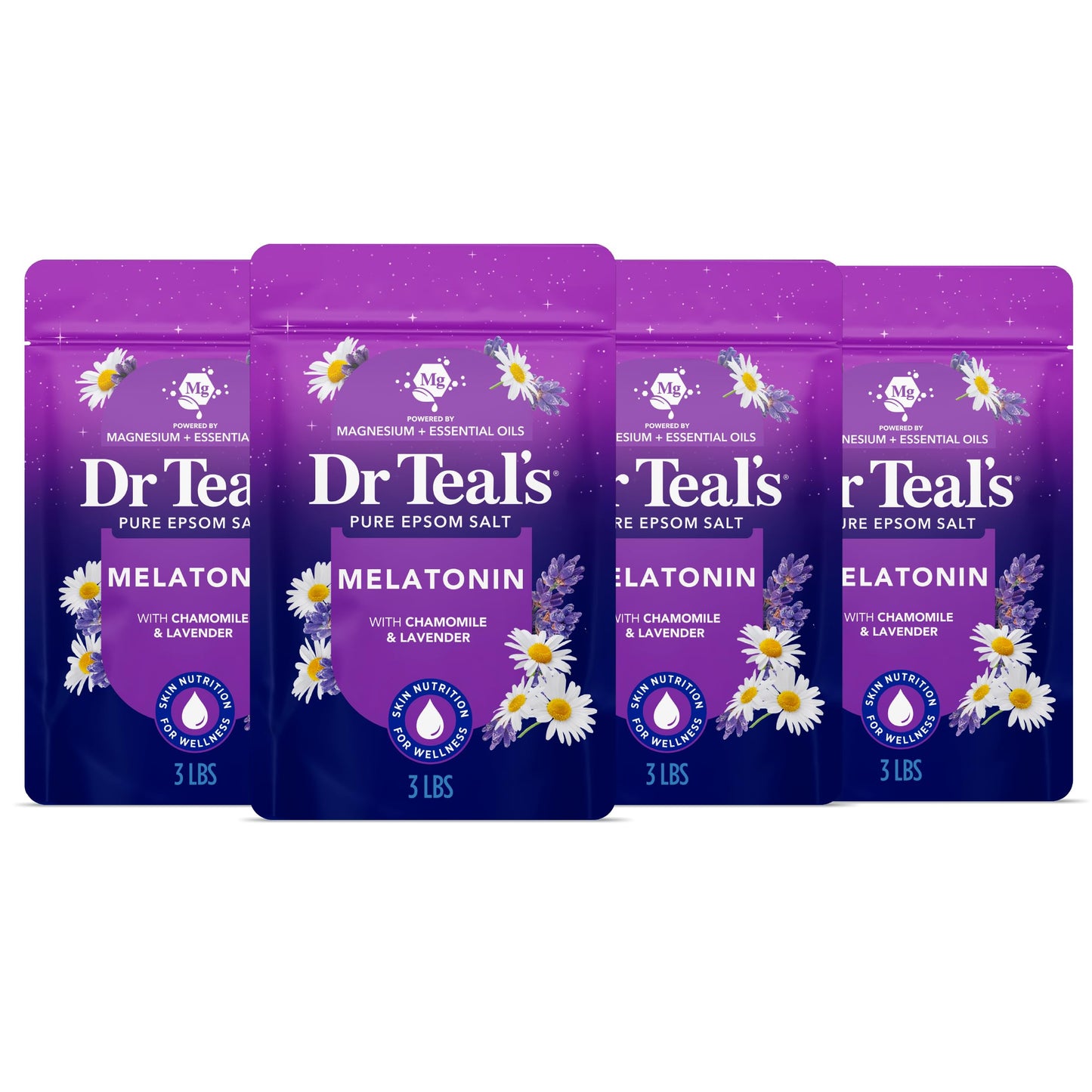 Dr Teal's Pure Epsom Salt, Melatonin Sleep Soak with Essential Oil Blend, 3 lb (Pack of 4)