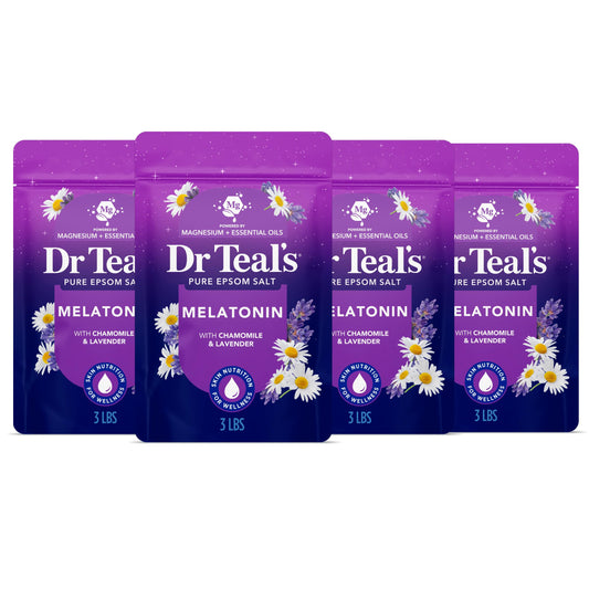 Dr Teal's Pure Epsom Salt, Melatonin Sleep Soak with Essential Oil Blend, 3 lb (Pack of 4)