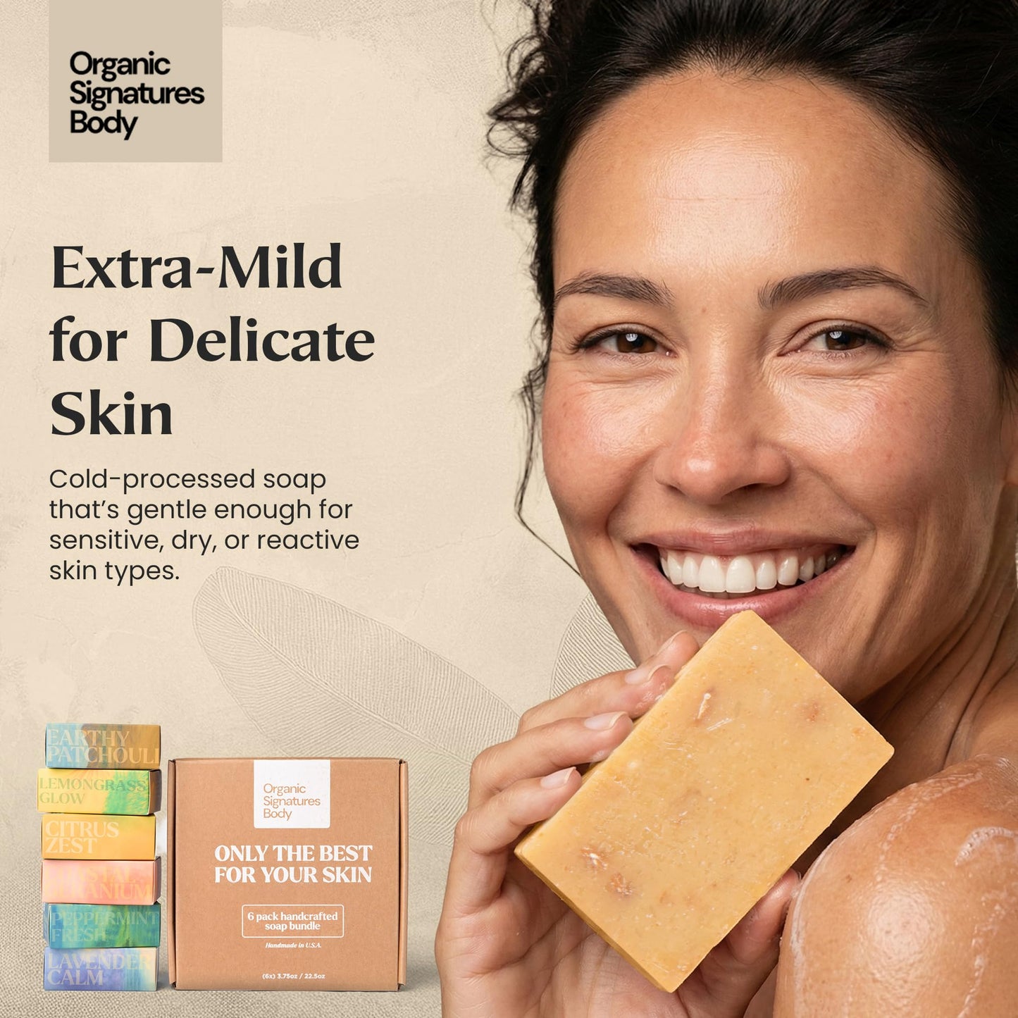 Organic Soap Bar Set - 6 Pack, Cold Process Natural Bar Soap for Women & Men for Sensitive Skin, Body, Face and Hands, Leaping Bunny Certified, Aromatherapy Bath & Shower Gift Set, Made in USA