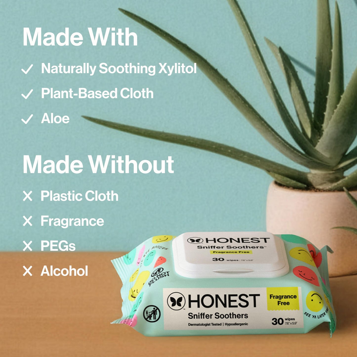 The Honest Company Plant-Based Snot Removing Wipes, Soothing Nose Face with Aloe, Hypoallergenic, Sensitive Skin, EWG Verified, Fragrance-Free, 30 Count